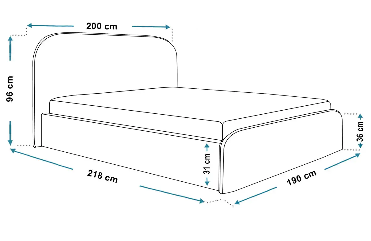 Wymiary łóżka SLIM6 180x200