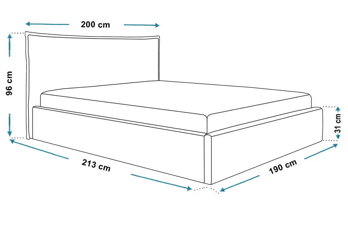 Wymiary łóżka SLIM6 180x200