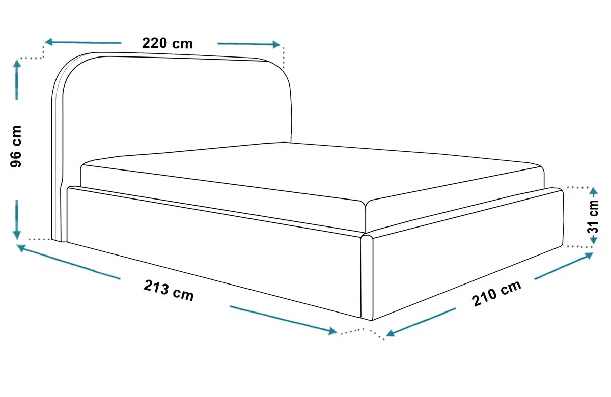Wymiary łóżka SLIM6 180x200