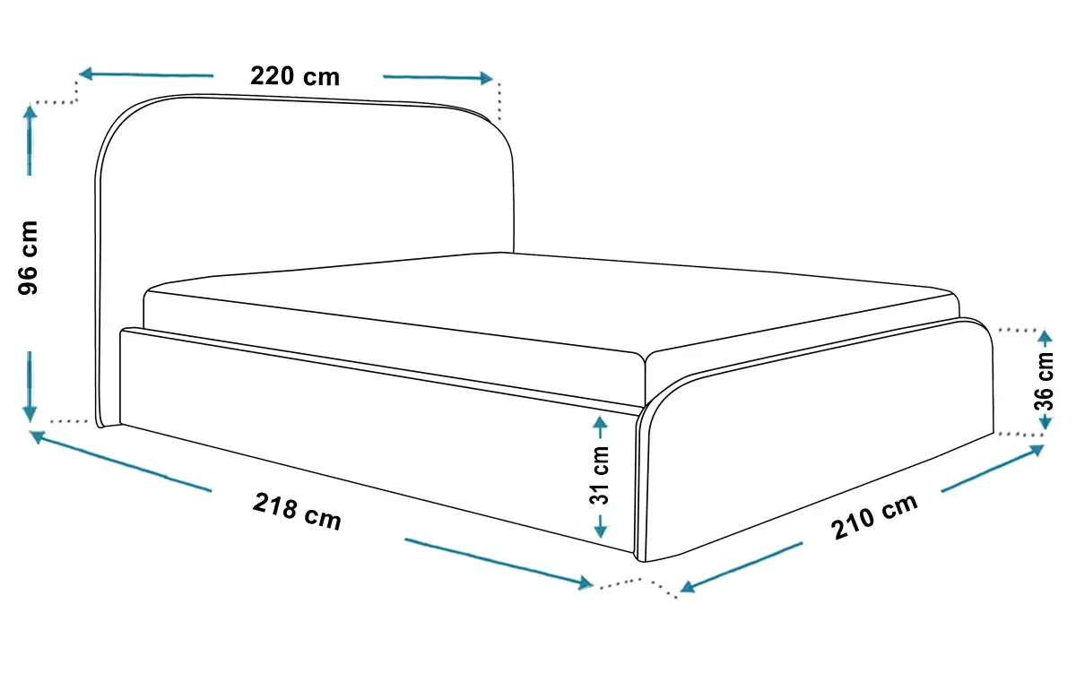 Wymiary łóżka SLIM6 180x200